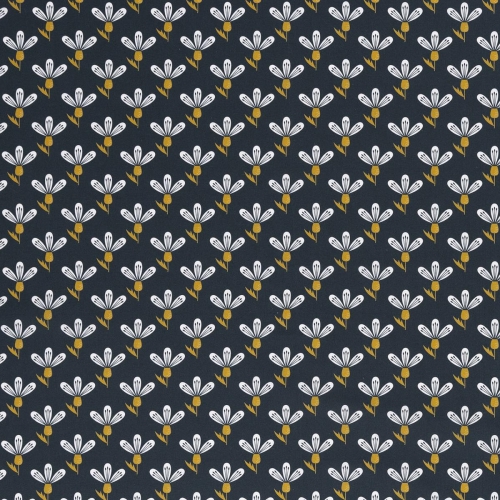 Baumwolle "Jule" dunkelblaue Blüten weiß gold